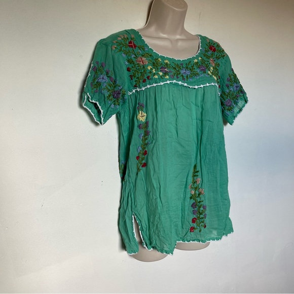 Tops Vintage Sheer Indian Gauze Embroidered Peasant Blouse H Poshmark